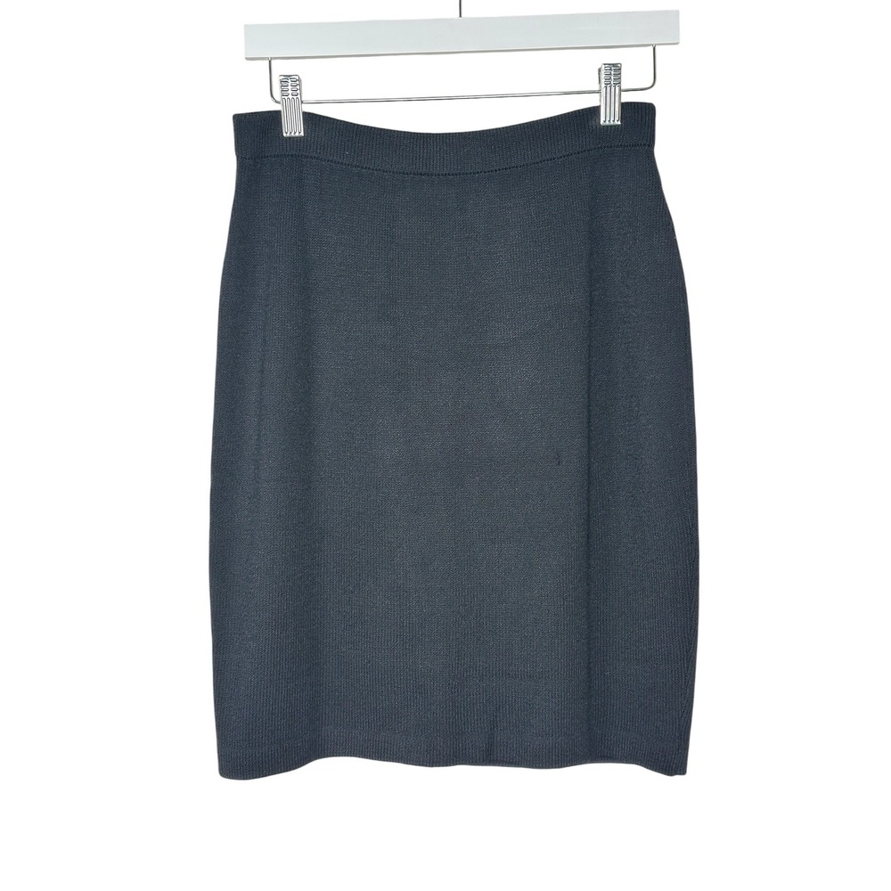 St. John Basics Knit Skirt 6 Navy Blue Santana Knit Elastic Waist Pencil Career - Picture 1 of 6